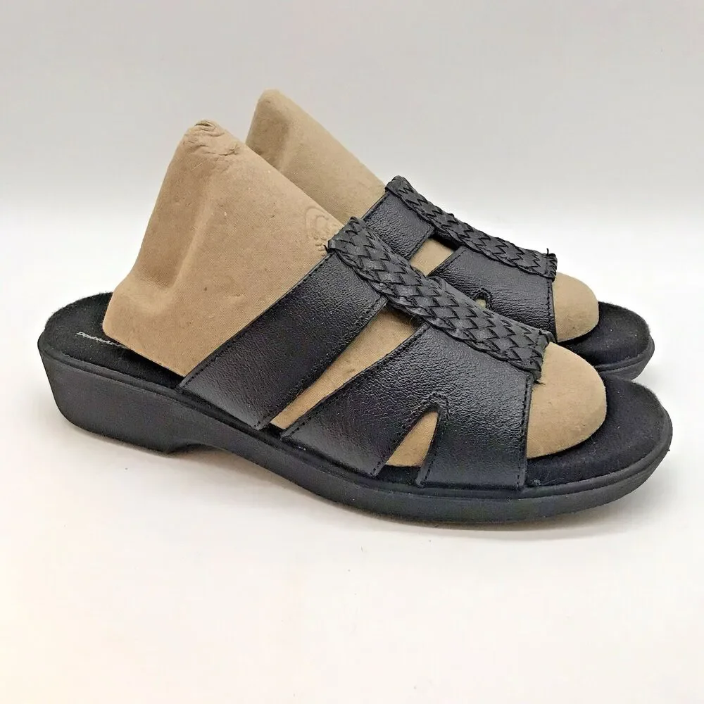 Dr. Scholl's Leather Wedge Sandals Women's 7M Black E3H-01 Comfort Slides Shoes